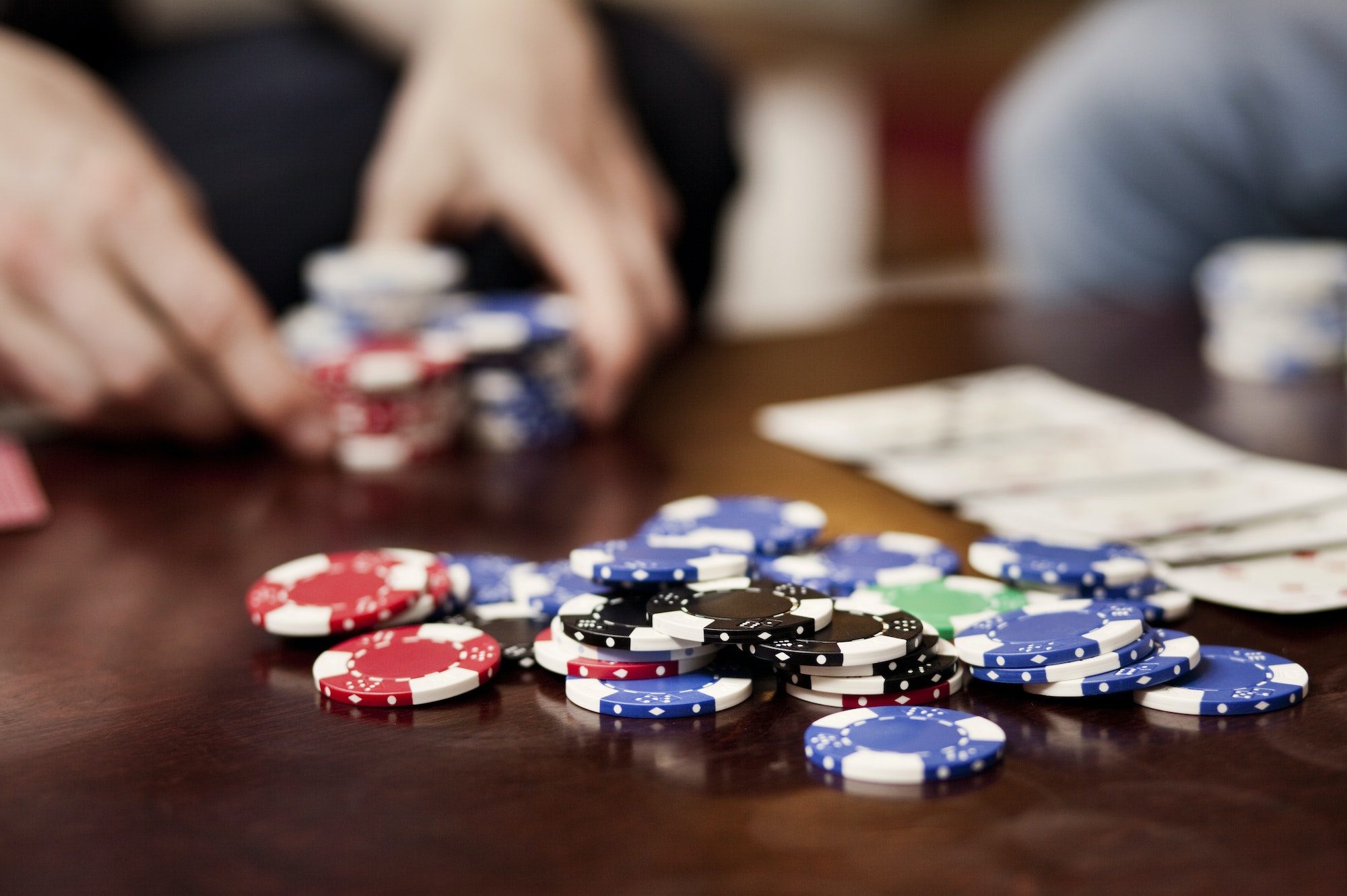 Gambling chips on table at casino
